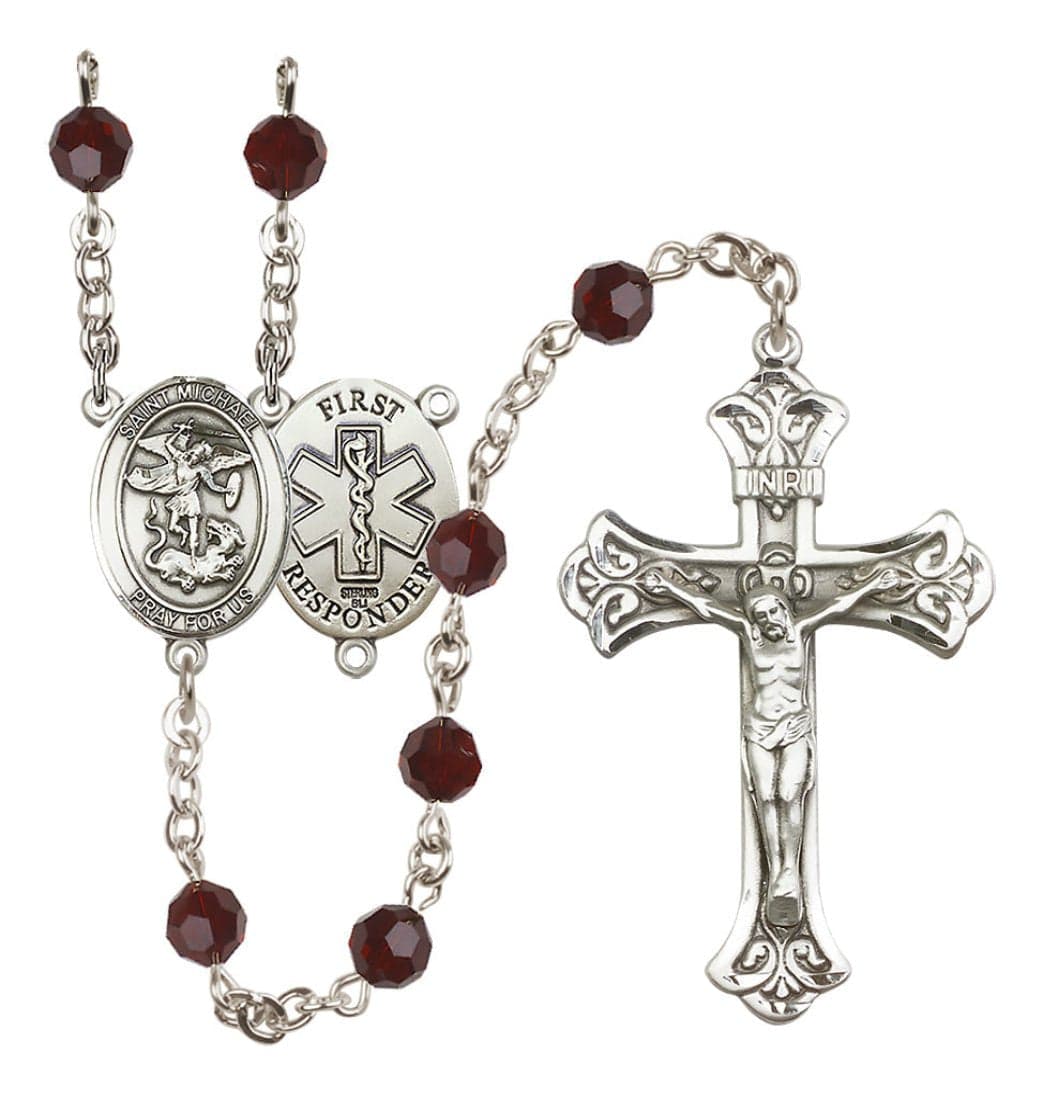 bliss manufacturing 1st responder garnet birthstone crystal sterling silver flared crucifix rosary