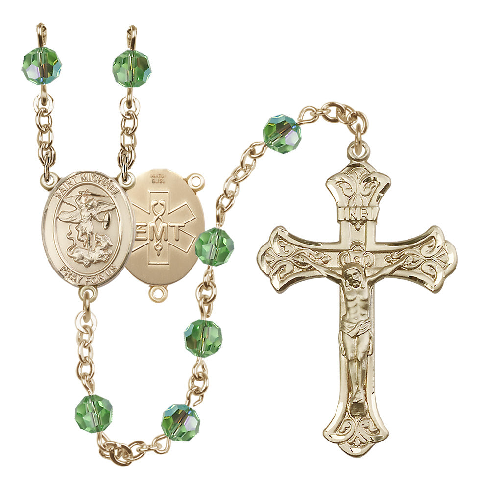 Bliss EMT Gold-filled Crystal Flared Crucifix St Michael Rosary