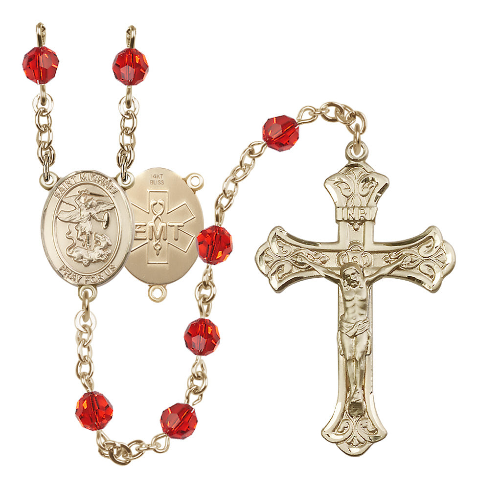 Bliss EMT 14kt Gold Flared Tip Crucifix Crystal Rosary