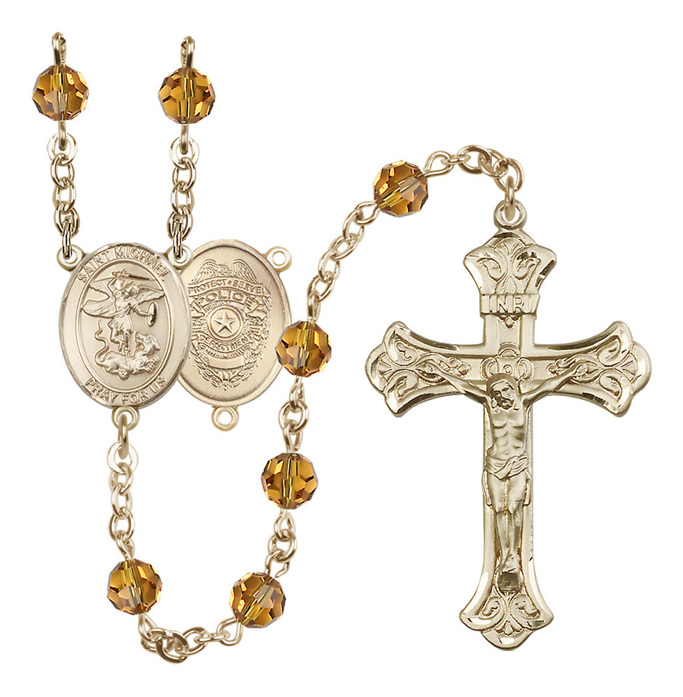 Bliss Police Officers Gold-filled Crystal Flared Crucifix Rosary