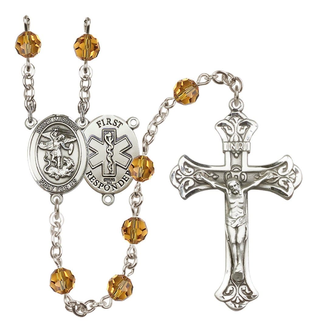 bliss manufacturing 1st responder topaz birthstone crystal sterling silver flared crucifix rosary