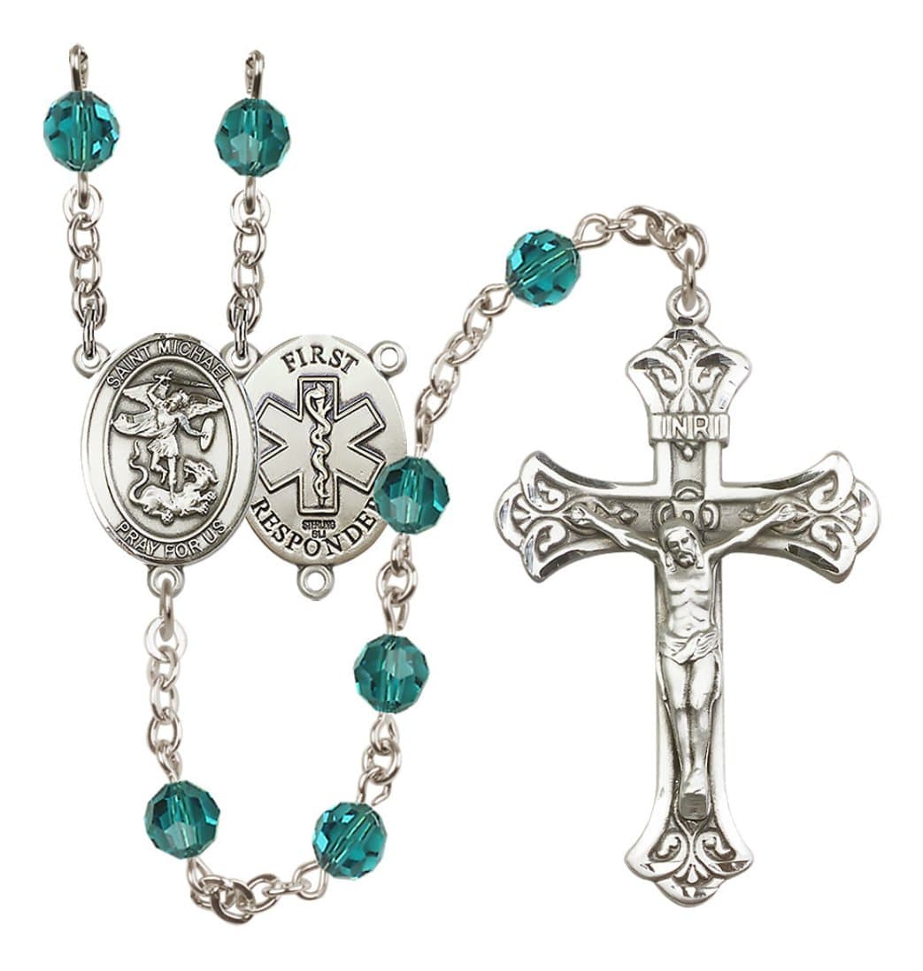 bliss manufacturing 1st responder zircon birthstone crystal sterling silver flared crucifix rosary