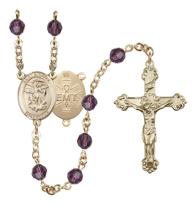 St. Michael EMT Gold-filled Crystal Rosary in Amethyst, Bliss Manufacturing