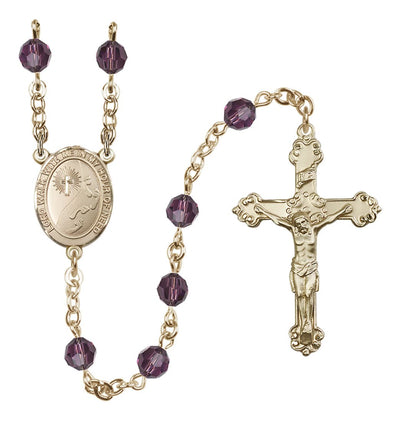 February Amethyst Footprints Centerpiece Gold-Filled Austrian Crystal Rosary, Bliss Manufacturing
