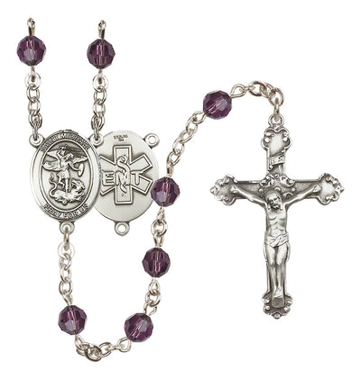 St. Michael EMT Sterling Silver Crystal Rosary in Amethyst, Bliss Manufacturing