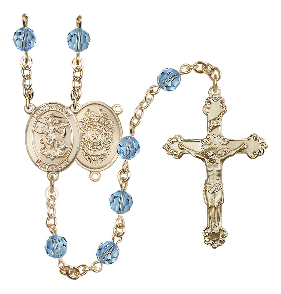 Bliss Police Officers St Michael 14kt Gold Crystal Rosary