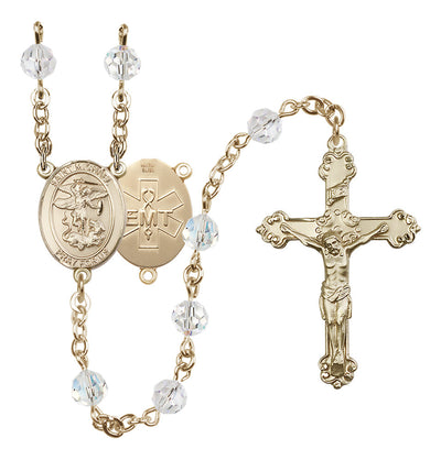 St. Michael EMT Gold-filled Crystal Rosary, Bliss Manufacturing