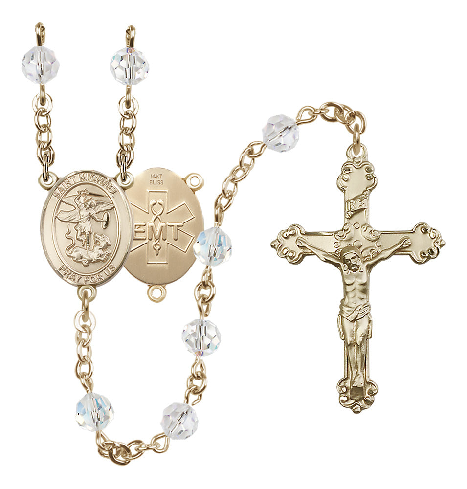 Bliss EMT St Michael 14kt Gold Crystal Rosary