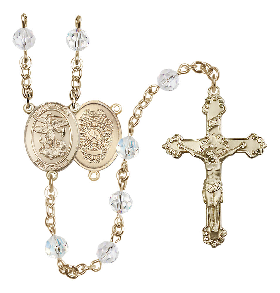 Bliss Police Officers St Michael 14kt Gold Crystal Rosary