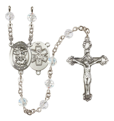 St. Michael EMT Sterling Silver Crystal Rosary, Bliss Manufacturing