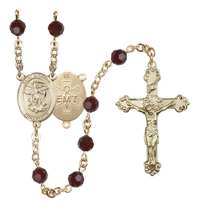 St. Michael EMT Gold-filled Crystal Rosary in Garnet, Bliss Manufacturing