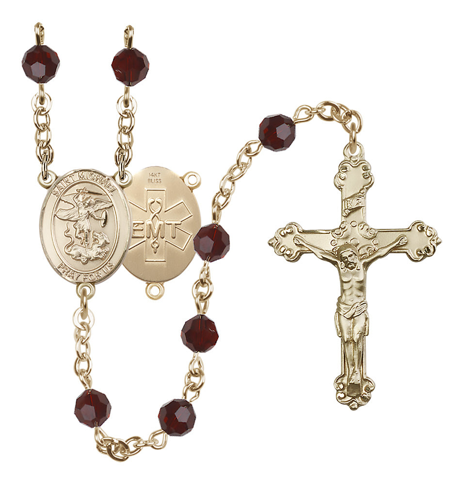 Bliss EMT St Michael 14kt Gold Crystal Rosary