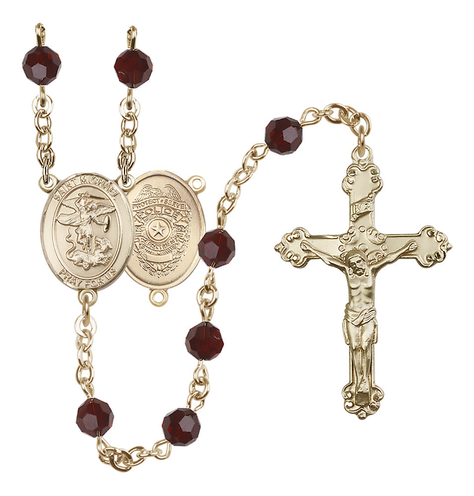 Bliss Police Officers St Michael 14kt Gold Crystal Rosary