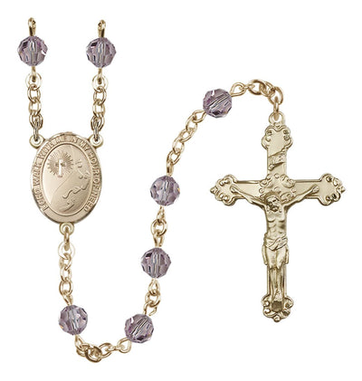 June Light Amethyst Footprints Centerpiece Gold-Filled Austrian Crystal Rosary, Bliss Manufacturing