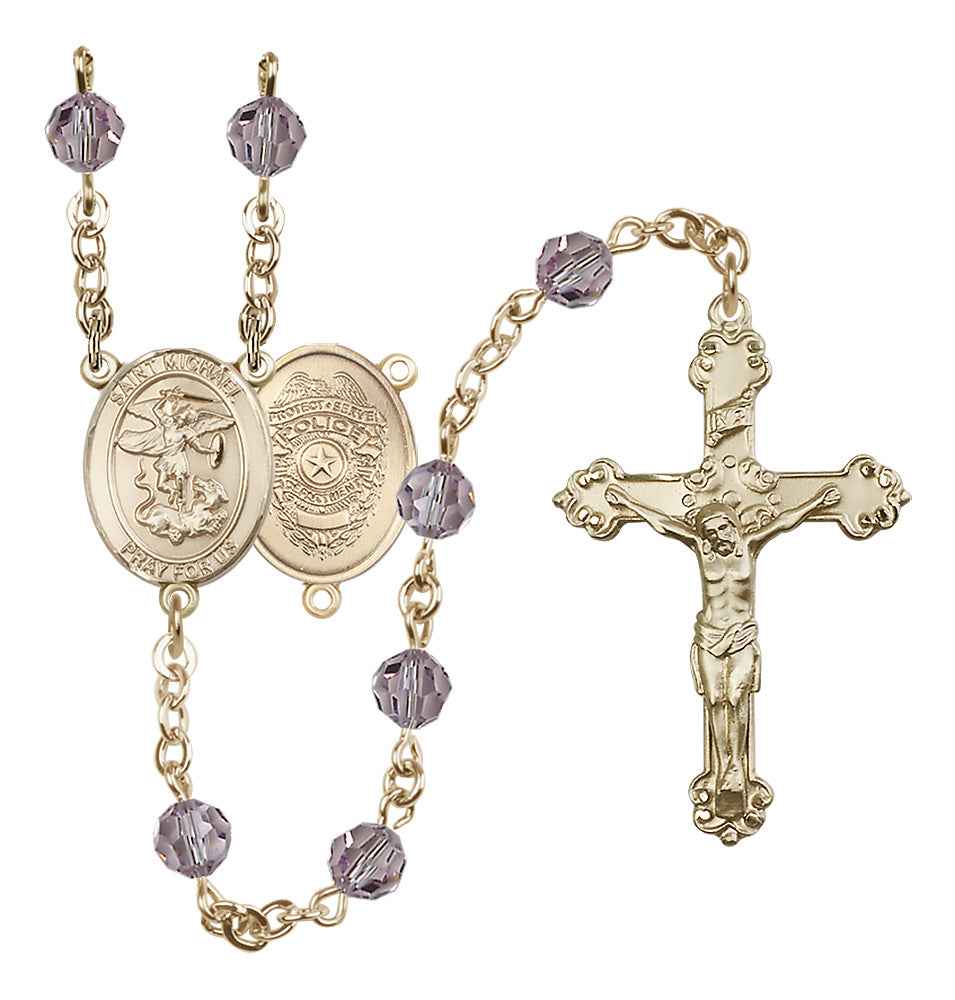 Bliss Police Officers St Michael 14kt Gold Crystal Rosary