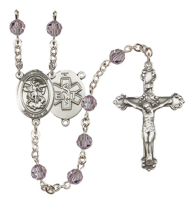 St. Michael EMT Sterling Silver Crystal Rosary in Light Amethyst, Bliss Manufacturing