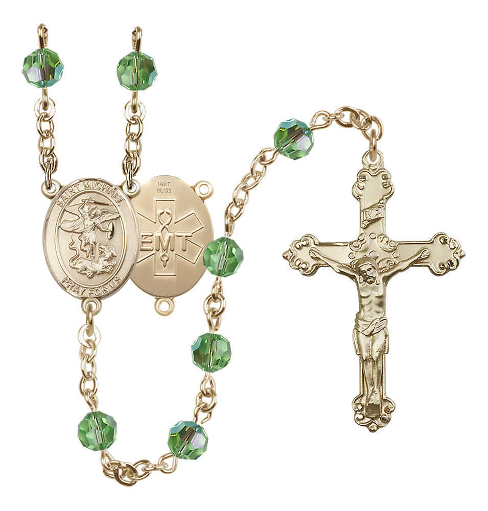 Bliss EMT St Michael 14kt Gold Crystal Rosary