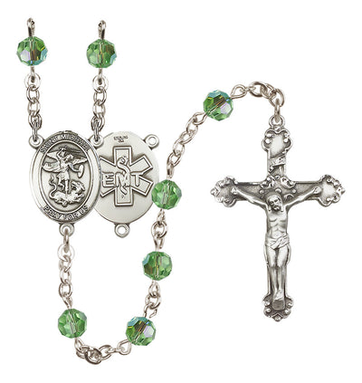 St. Michael EMT Sterling Silver Crystal Rosary in Peridot, Bliss Manufacturing