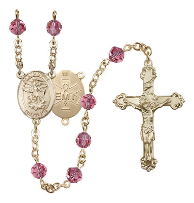 St. Michael EMT Gold-filled Crystal Rosary in Rose, Bliss Manufacturing
