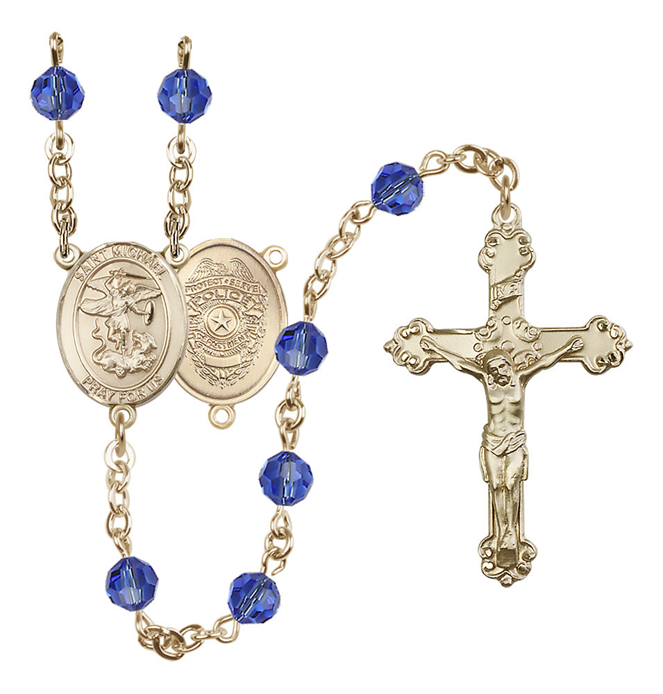 Bliss Police Officers St Michael 14kt Gold Crystal Rosary