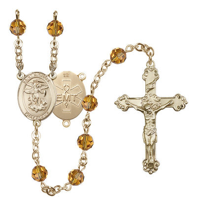 St. Michael EMT Gold-filled Crystal Rosary in Topaz, Bliss Manufacturing