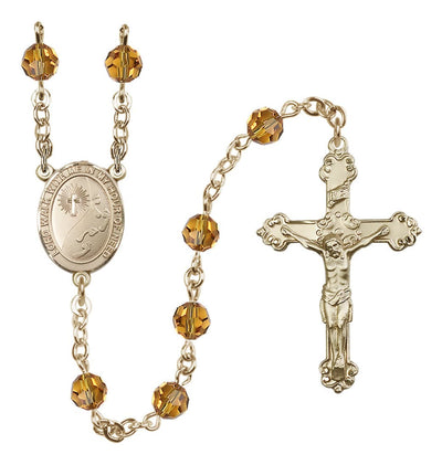 November Topaz Footprints Centerpiece Gold-Filled Austrian Crystal Rosary, Bliss Manufacturing
