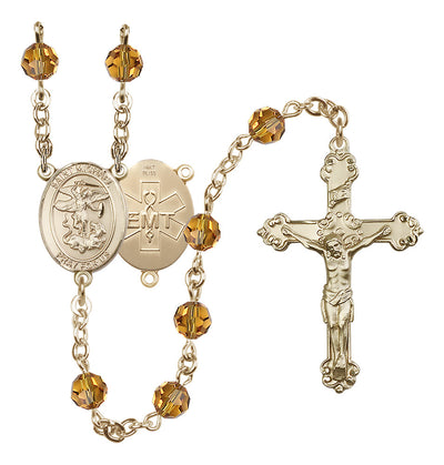 St. Michael EMT 14kt Gold Crystal Rosary in Topaz, Bliss Manufacturing