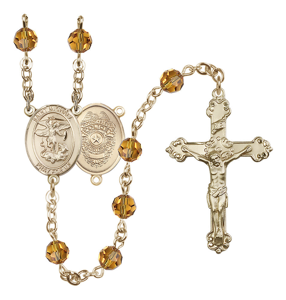 Bliss Police Officers St Michael Gold-filled Crystal Rosary