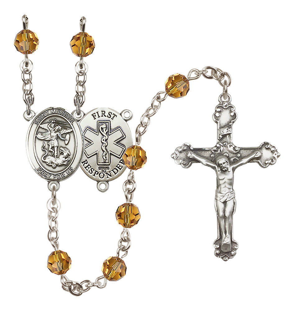 Bliss First Responder St Michael Sterling Silver Crystal Rosary