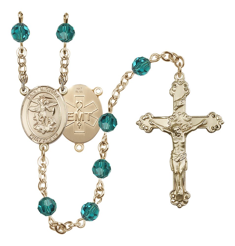 Bliss EMT St Michael 14kt Gold Crystal Rosary