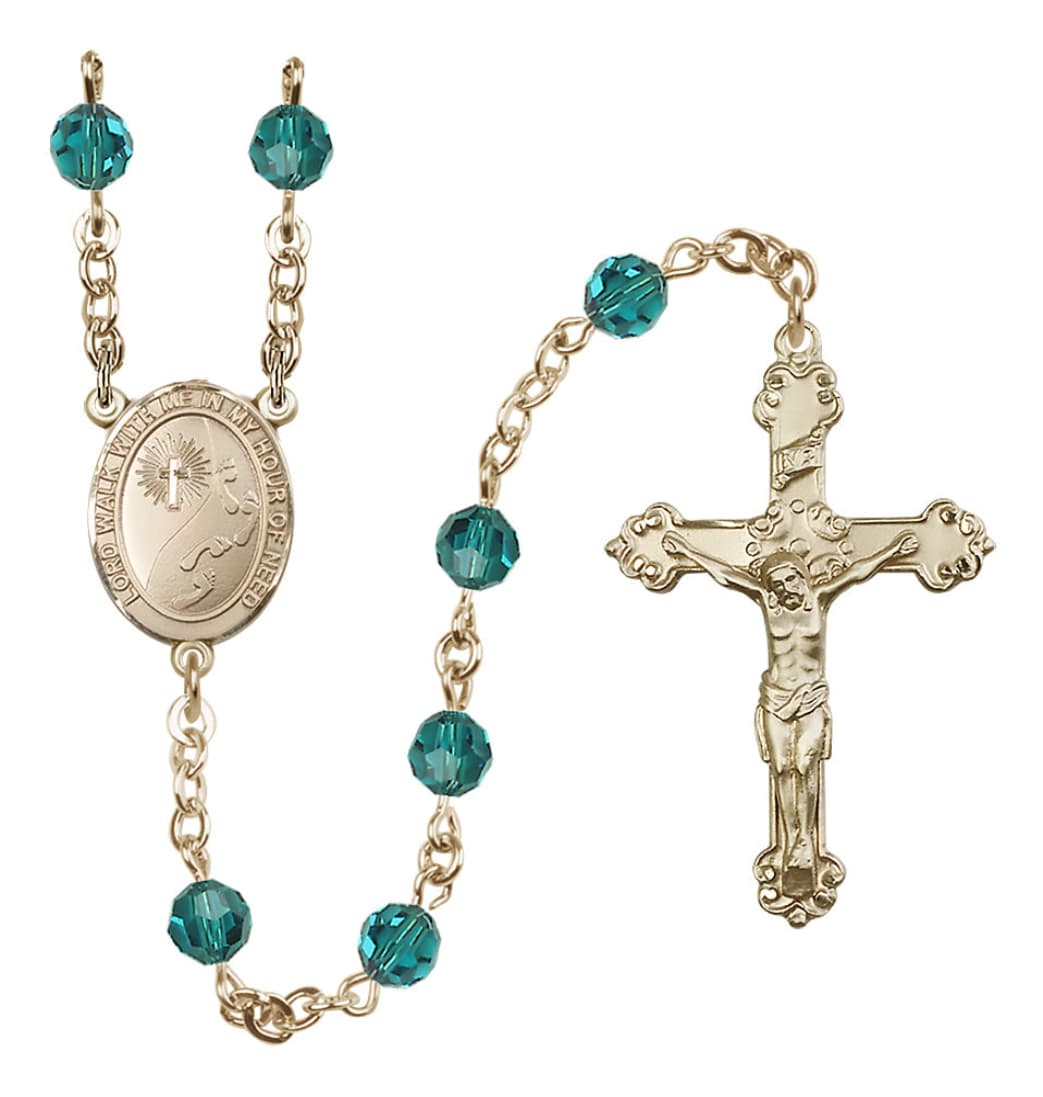 Zircon December Birthstone Bliss Footprints Centerpiece 14kt Gold Austrian Crystal Rosary,