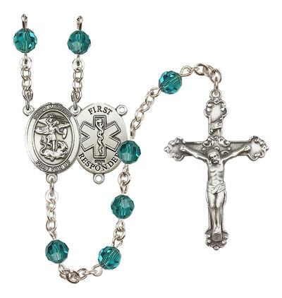 St. Michael The Archangel Set In Sterling Silver With Birthstone 6mm Austrian Crystal Zircon Beads For December, Bliss Manufacturing