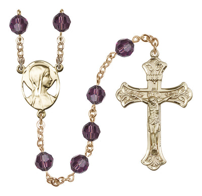 Madonna Mary Gold-filled 8mm Austrian Crystal Rosary in Amethyst, Bliss Manufacturing