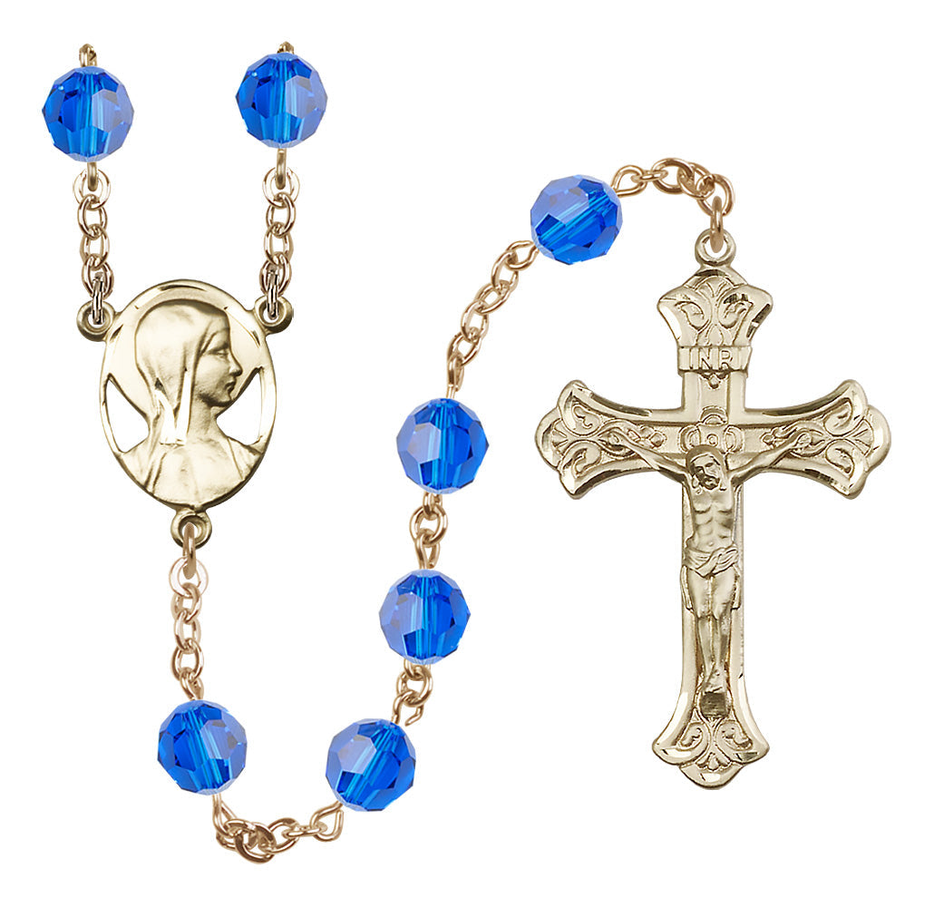 Bliss Madonna Mary 14kt Gold 8mm Austrian Crystal Rosary