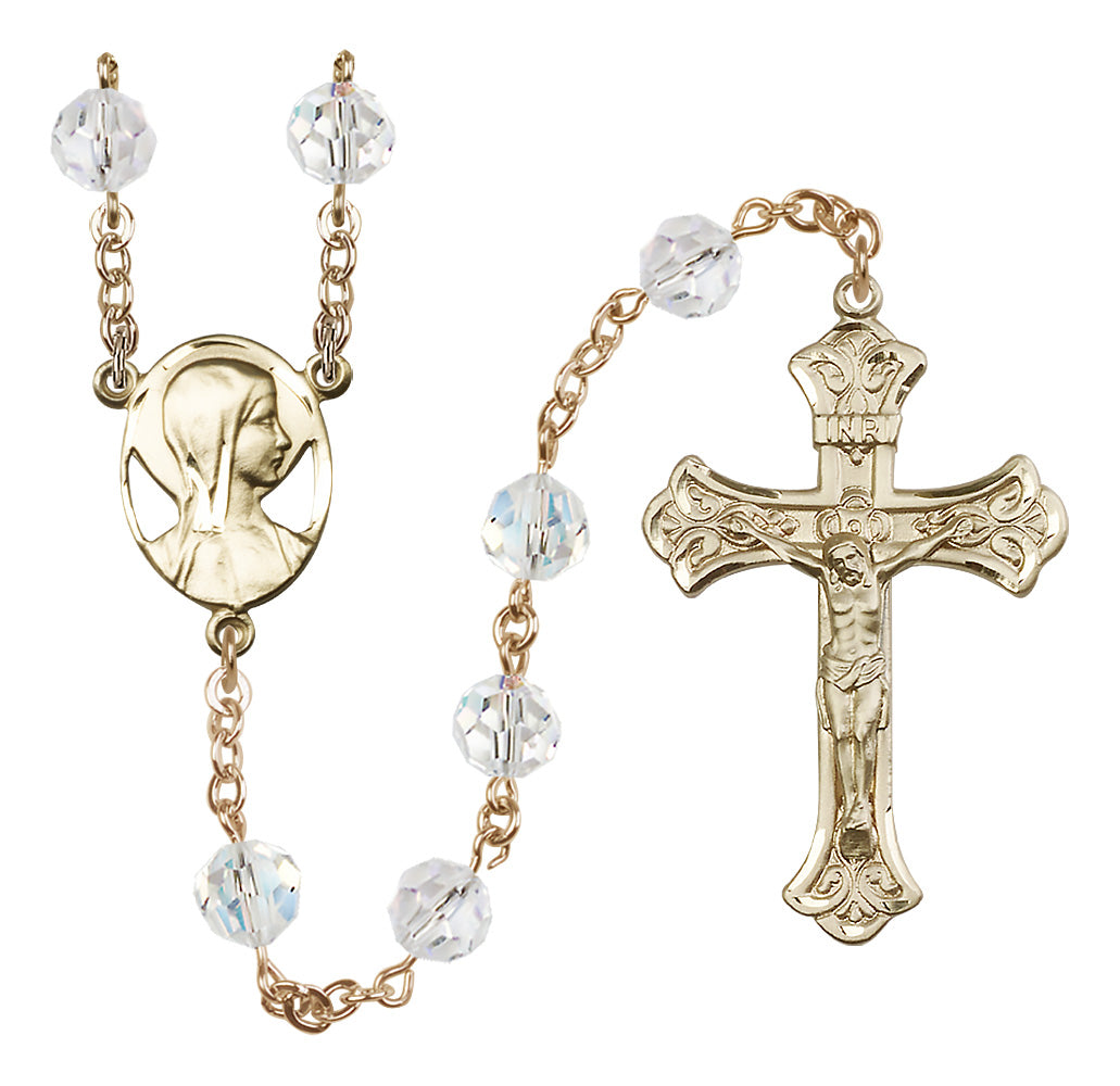 Bliss Madonna Mary 14kt Gold 8mm Austrian Crystal Rosary