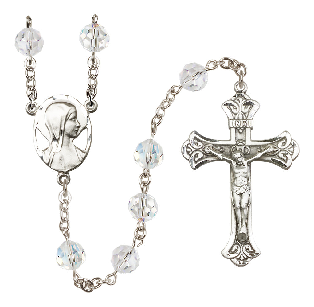 Bliss Madonna Mary Sterling Silver 8mm Austrian Crystal Rosary