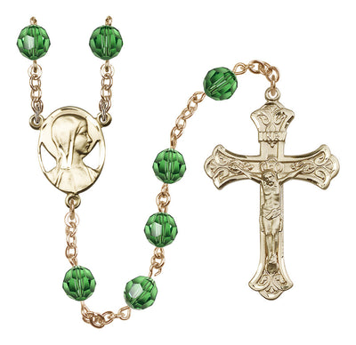 Madonna Mary Gold-filled 8mm Austrian Crystal Rosary in Erinite, Bliss Manufacturing