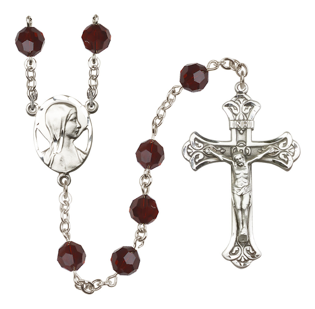 Bliss Madonna Mary Sterling Silver 8mm Austrian Crystal Rosary