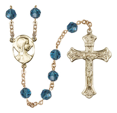 Madonna Mary Gold-filled 8mm Austrian Crystal Rosary in Indocolite, Bliss Manufacturing