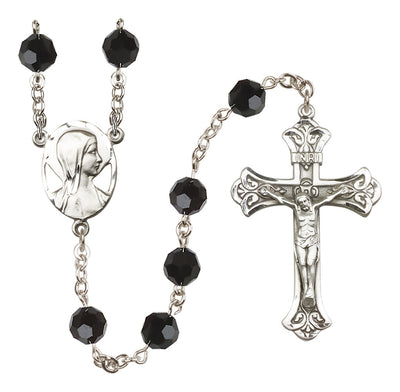 Madonna Mary Sterling Silver 8mm Austrian Crystal Rosary in Jet, Bliss Manufacturing