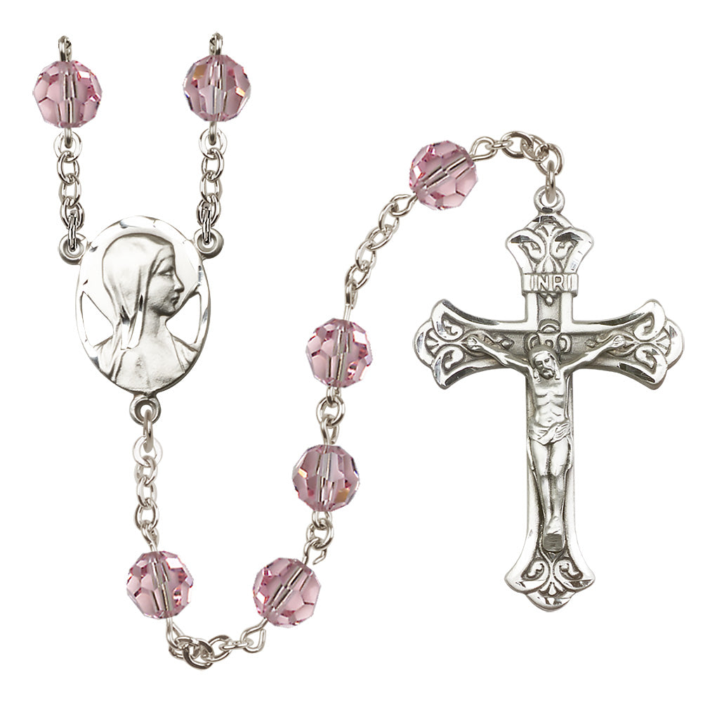 Bliss Madonna Mary Sterling Silver 8mm Austrian Crystal Rosary