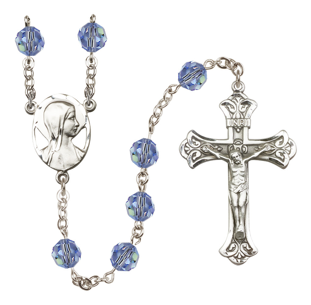 Bliss Madonna Mary Sterling Silver 8mm Austrian Crystal Rosary