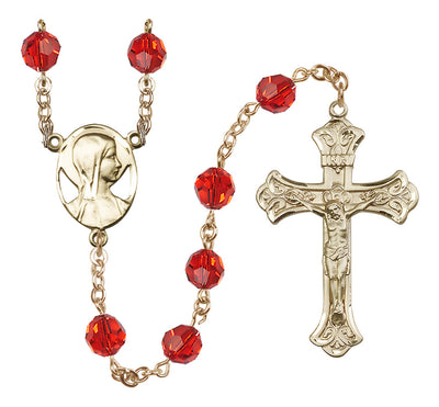 Madonna Mary Gold-filled 8mm Austrian Crystal Rosary in Rose, Bliss Manufacturing