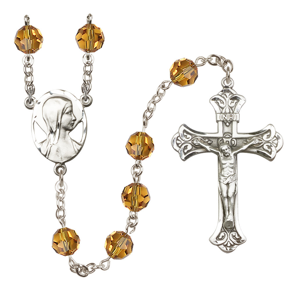 Bliss Madonna Mary Sterling Silver 8mm Austrian Crystal Rosary