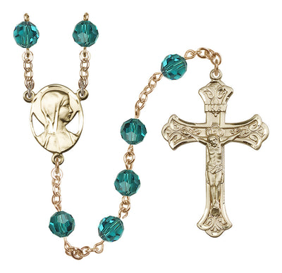 Madonna Mary Gold-filled 8mm Austrian Crystal Rosary in Zircon, Bliss Manufacturing