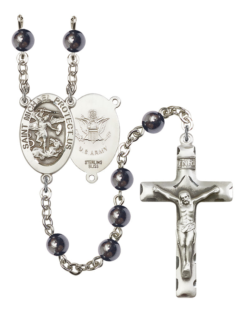 Bliss Manufacturing Army St Michael 6mm Hematite Sterling Silver Rosary