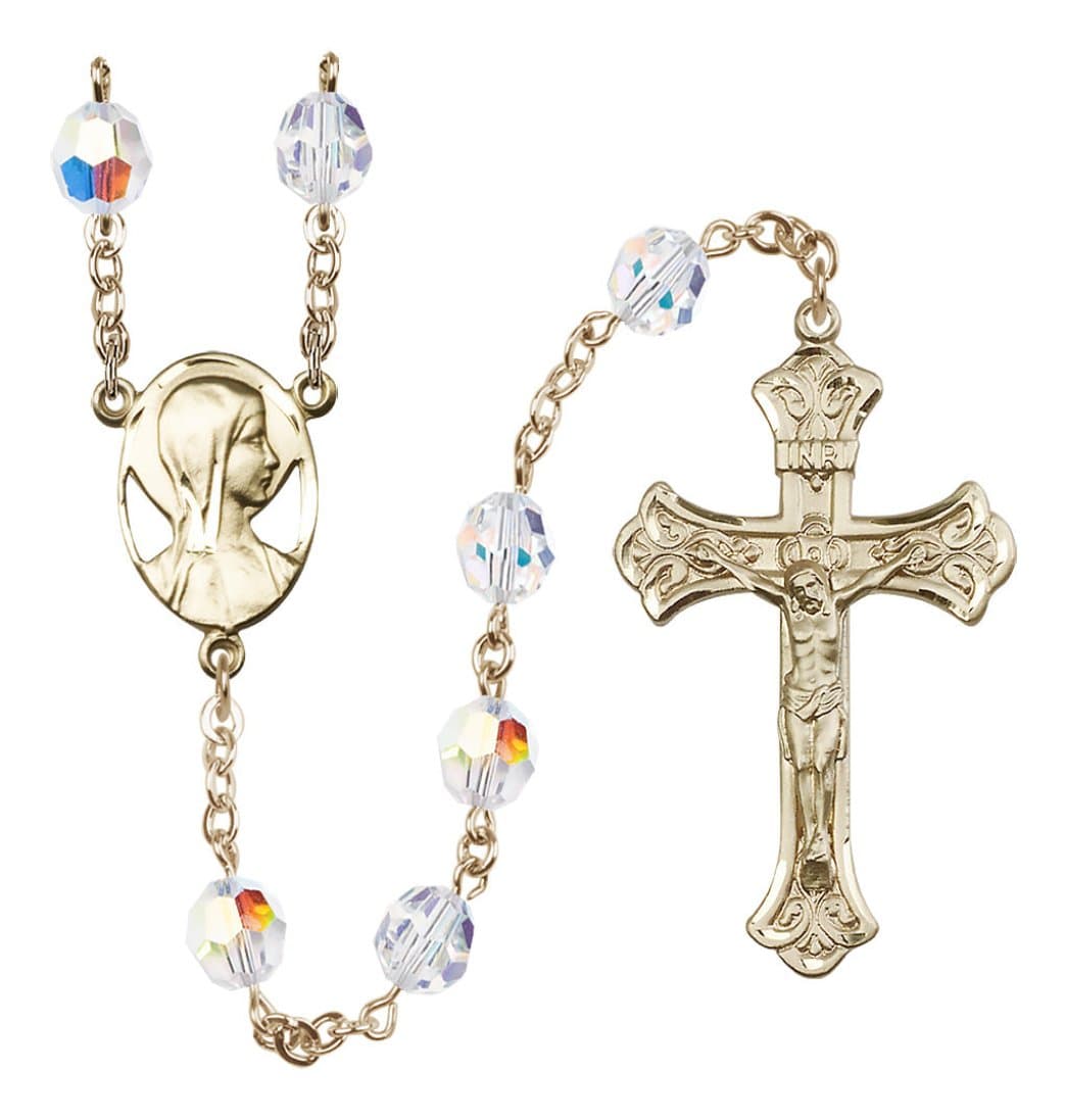 Bliss Manufacturing Madonna/Mary 8mm Aurora Borealis Crystal Gold-plate Rosary,