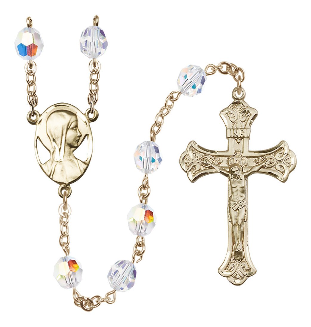 Bliss Madonna 8mm Aurora Borealis Crystal 14kt Gold Rosary