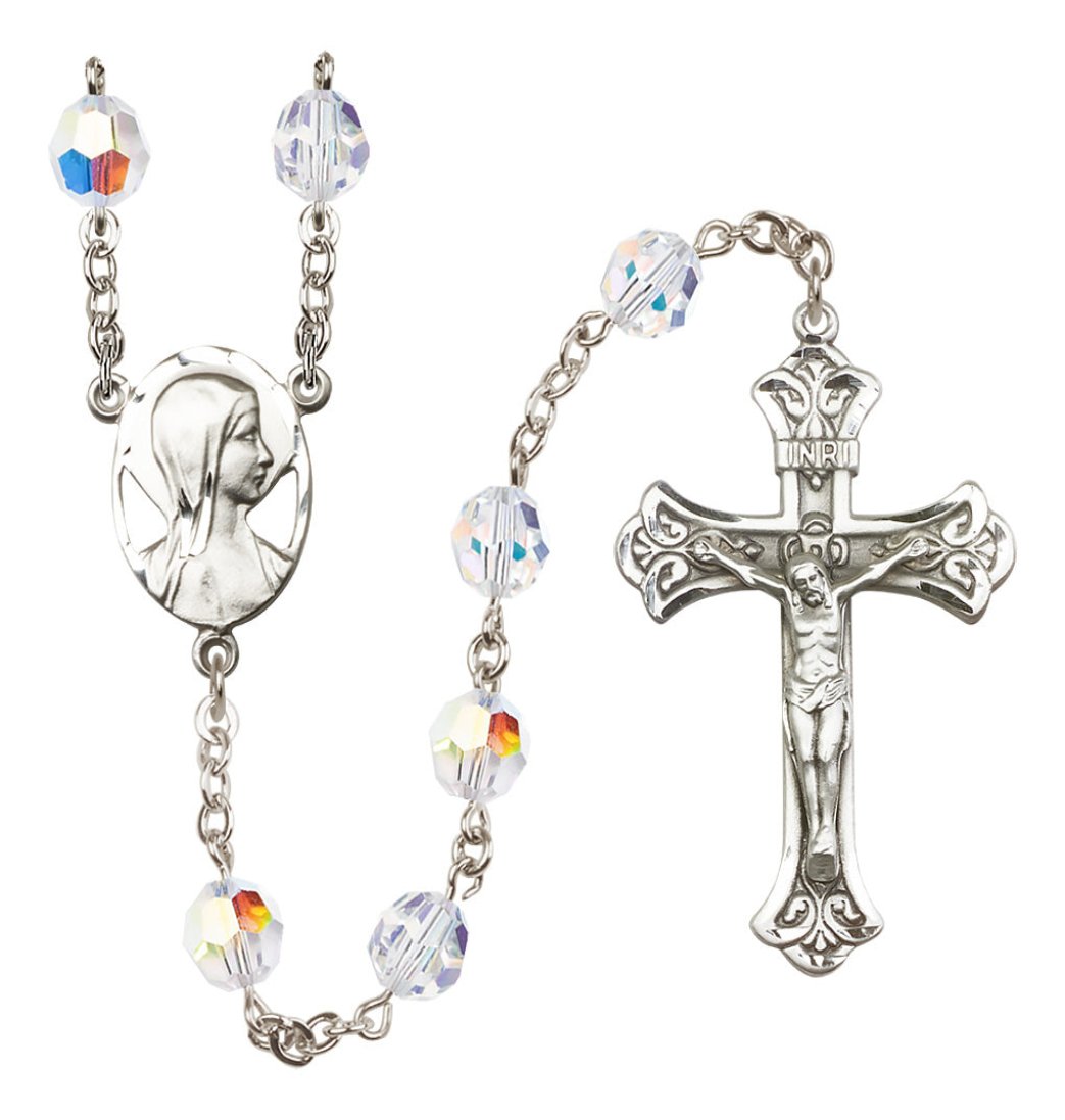 Bliss Madonna/Mary 8mm Aurora Borealis Crystal Silver-plated Rosary,