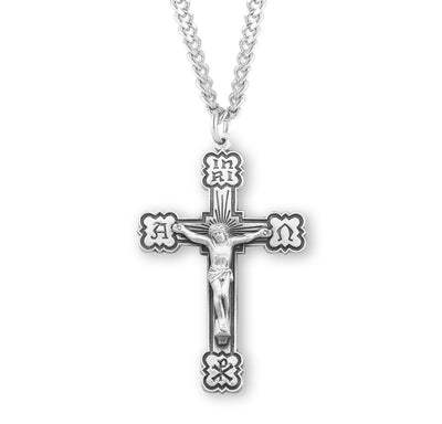 Alpha and Omega Sterling Silver Medal Crucifix, HMH Religious